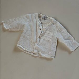 Tocoto Vintage Baby Shirt White Cotton Gauze Linen Blend Size 3M